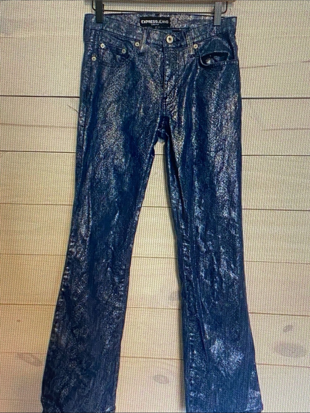 Express Women's Shimmery Dark Blue Boot-Cut Jeans